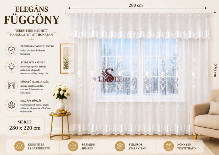 Elegáns hímzett függöny 280 x 220 cm - 280x220 cm