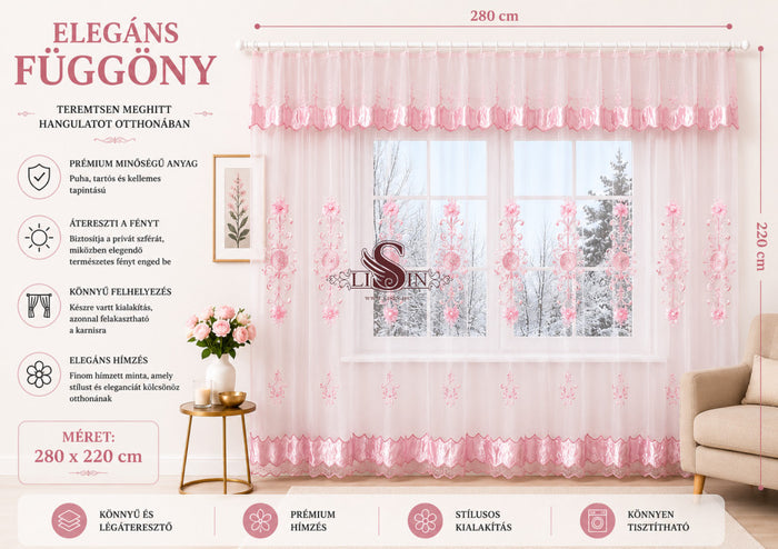 Elegáns hímzett függöny 280 x 220 cm - 280x220 cm