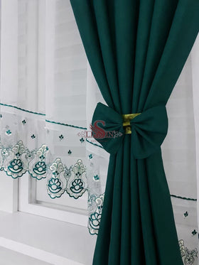 Elegáns zöld-fehér függönyszett - 400x160 cm