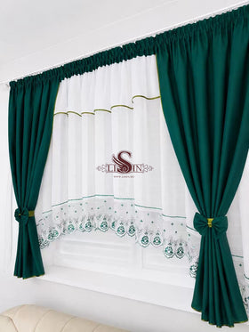 Elegáns zöld-fehér függönyszett - 400x160 cm