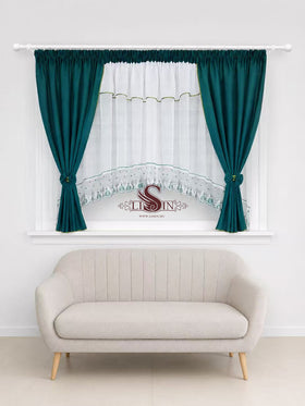 Elegáns zöld-fehér függönyszett - 400x160 cm