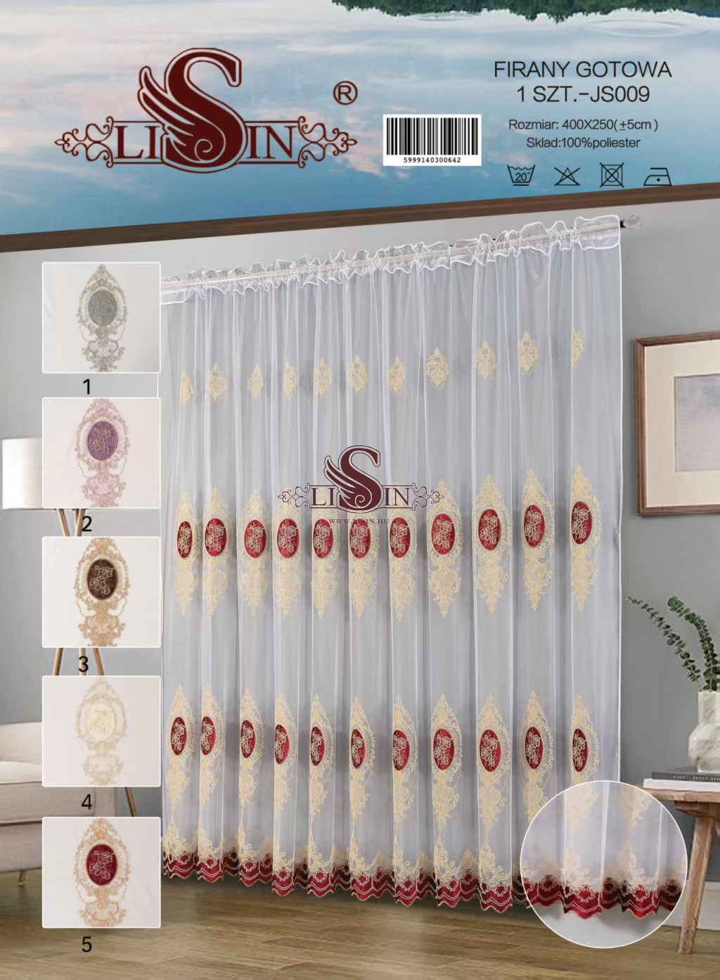 Fehér kész függöny 400x250 cm virág hímzett mintával
